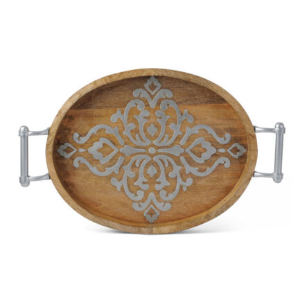 Wood w/inlay oval tray, 20.75"