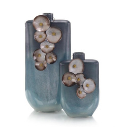 Set of Two Cream Melting into Blue Vases