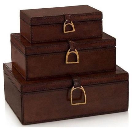 Set of Three Lacquered Hazel Leather Boxes