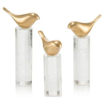 Set of Three Perched Brass Birds