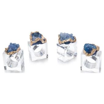 Set of Four Blue and Gold Geode Napkin Rings