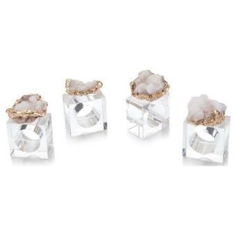 Set of Four White and Gold Geode Napkin Rings