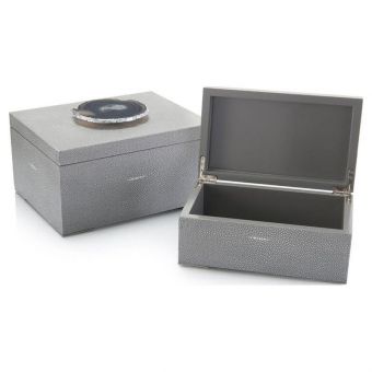 Set of Two Grey Shagreen and Geode Boxes