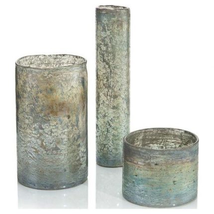 Set of Three Foil and Green Cylindrical Vases