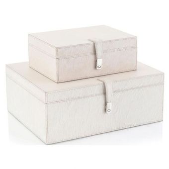 Set of Two Cream Leather Boxes