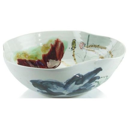 Curled-Rim Porcelain Bowl - 7"H