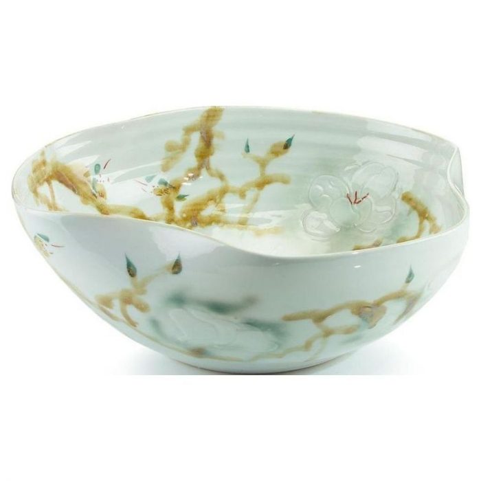 Curled-Rim Bowl in Greens and Yellows - 7"