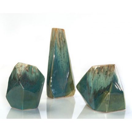 Set of Three Turquoise and Cream Ceramic Rocks